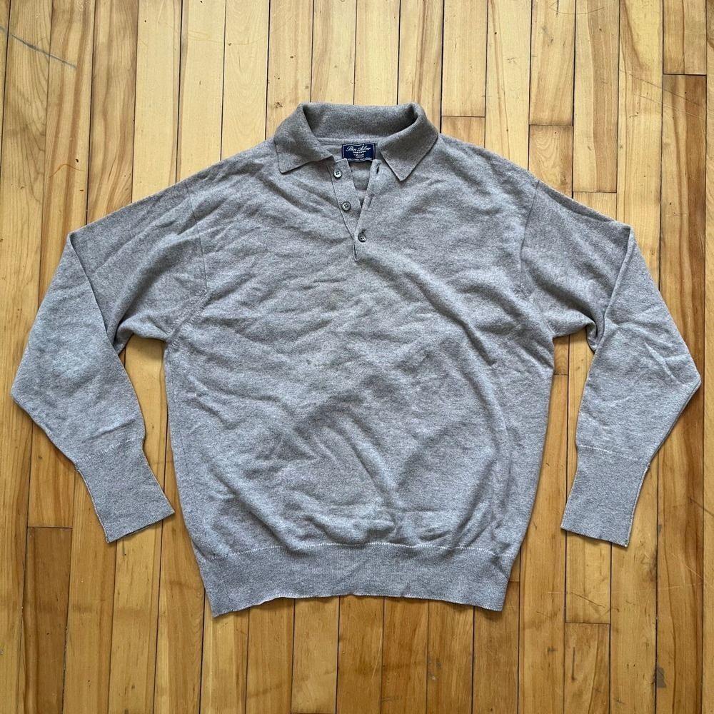 William Lockie for Ben Silver Cashmere Polo Sweater Mens Large Taupe Scotland